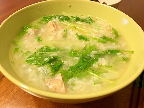 鶏肉と水菜の雑炊